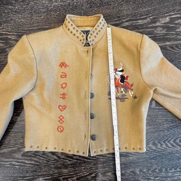 Valencia Wool Western Cowboy Embroidered Jacket Womens L Tan Studded Rodeo Coat - Picture 14 of 16